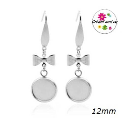 Boucle d'oreille acier inoxydable pour cabochon 12mm