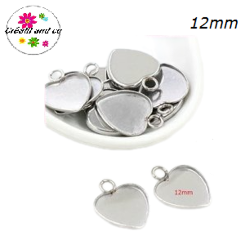 X4 pendentifs coeur acier inoxydable 12mm