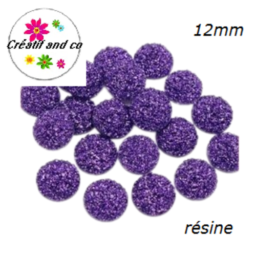X2 cabochons violet résine imitation druzy 12mm