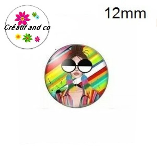 X2 cabochons femme grosse lunette 12mm