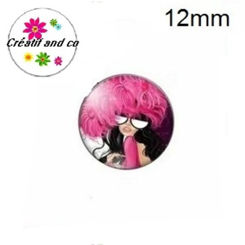 X2 cabochons femme grosse lunette 12mm