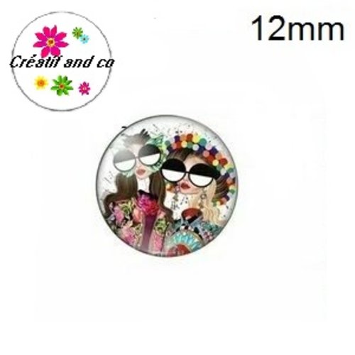 X2 cabochons duo de femme grosse lunette 12mm