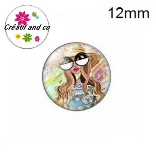X2 cabochons femme grosse lunette 12mm