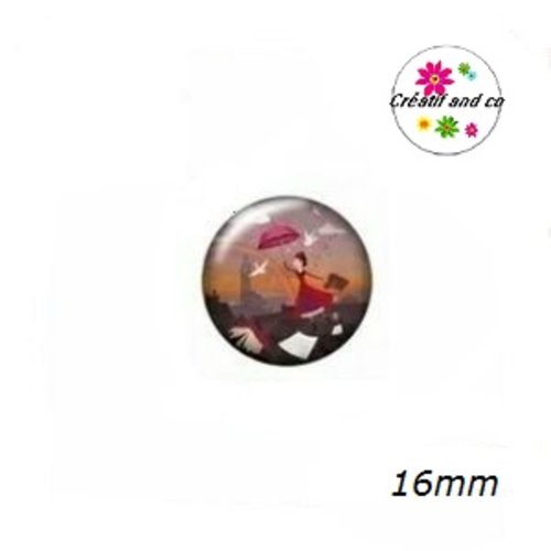 X2 cabochons femme et son parapluie 16mm