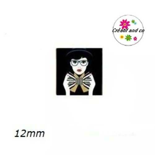 X2 cabochons carrés visage femme 12mm