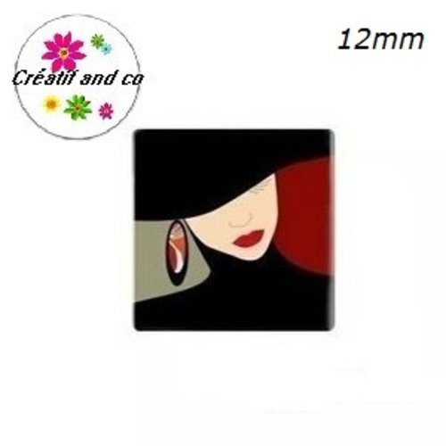 X2 cabochons carrés visage femme 12mm