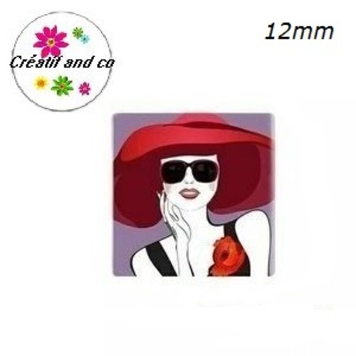 X2 cabochons carrés visage femme 12mm