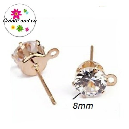 Puce oreille dorée zircon argenté 8mm