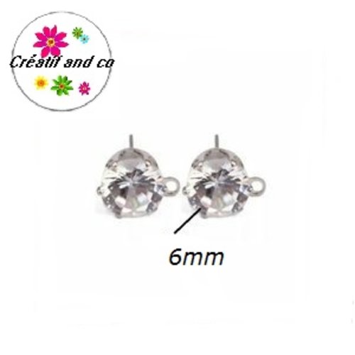 Puce oreille argentée zircon argentée 6mm