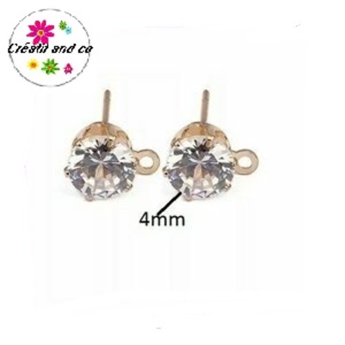 Puce oreille dorée zircon argentée 4mm