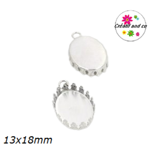 X2 pendentifs oval argentés bord dentelés 13x18mm