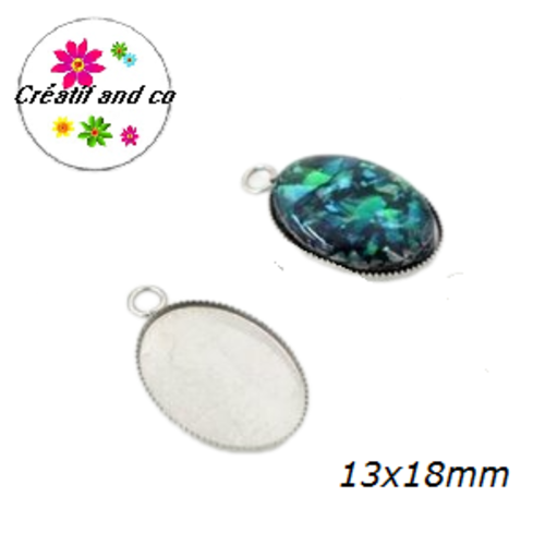 X4 pendentifs oval acier inoxydable 13x18mm