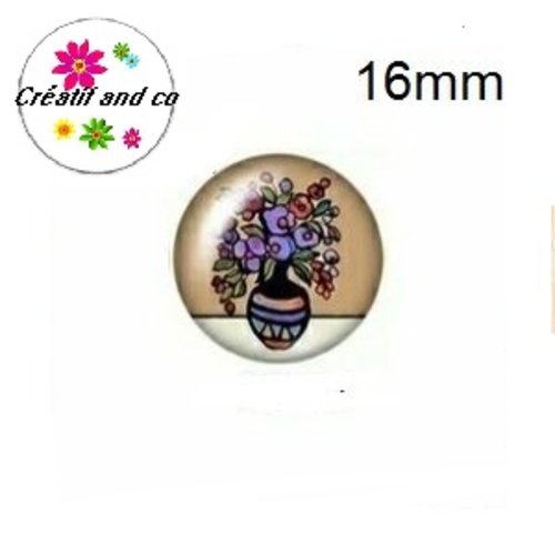 X2 cabochons fleur colorée dans vase 16mm