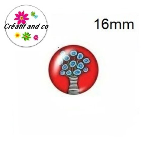 X2 cabochons fleur colorée dans vase 16mm