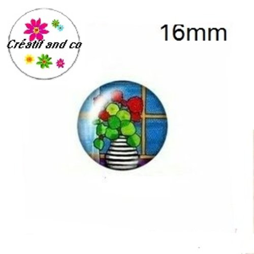 X2 cabochons fleur colorée dans vase 16mm