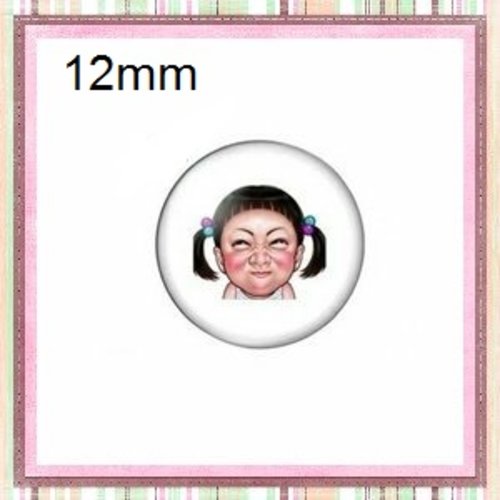 X2 cabochons fille,visage,expression 12mm