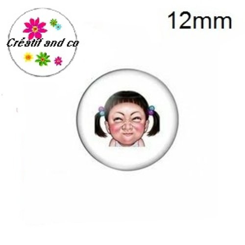 X2 cabochons fille,visage,expression 12mm