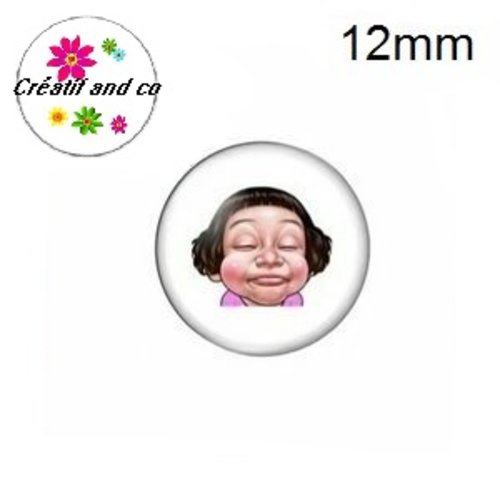 X2 cabochons fille,visage,expression 12mm