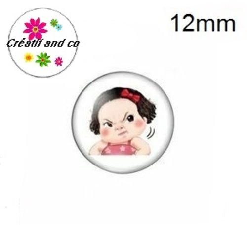 X2 cabochons fille,visage,expression 12mm
