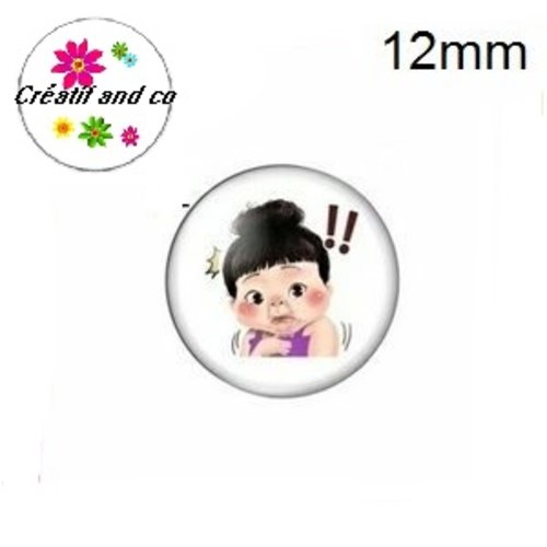 X2 cabochons fille,visage,expression 12mm