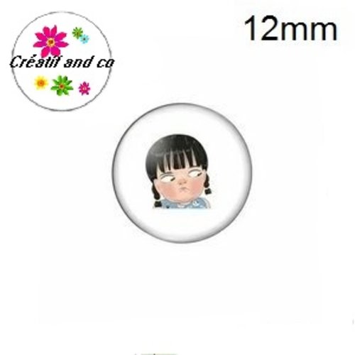 X2 cabochons fille,visage,expression 12mm
