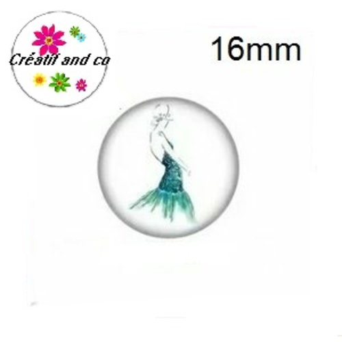 X2 cabochons femme mannequin robe bleue 16mm