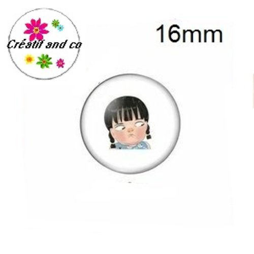 X2 cabochons fille,visage,expression 16mm