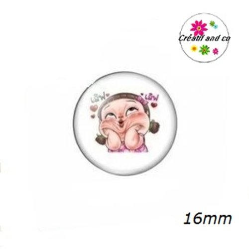 X2 cabochons fille,visage,expression 16mm