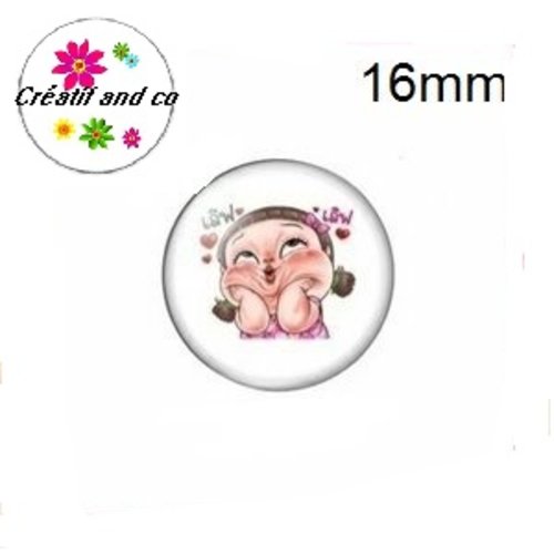 X2 cabochons fille,visage,expression 16mm