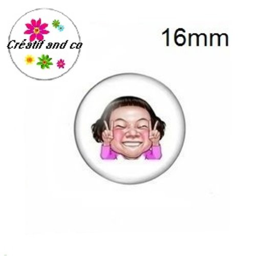 X2 cabochons fille,visage,expression 16mm