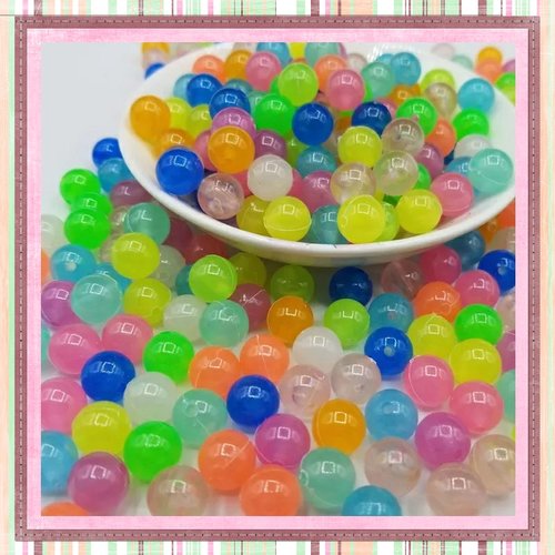 X20 perles rondes acryliques mix couleur  lumineuses la nuit 6mm