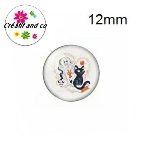 X2 cabochons chat noir 12mm