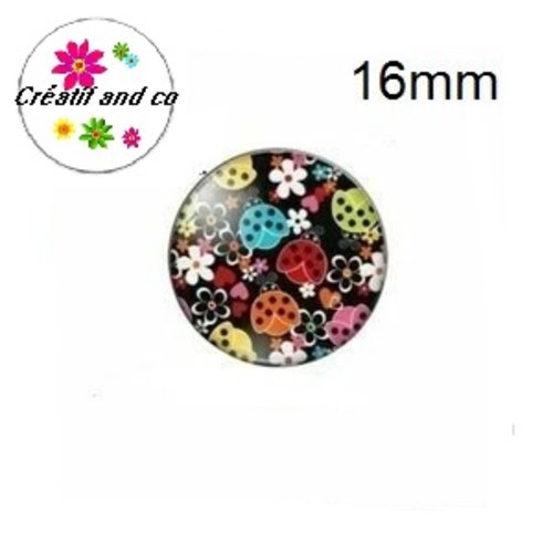 X2 cabochons nuée de coccinelles 16mm