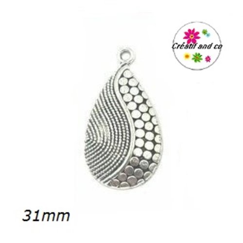 Pendentif gouttelette d'eau argent tibétain 31mm