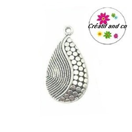 Pendentif gouttelette d'eau argent tibétain 31mm
