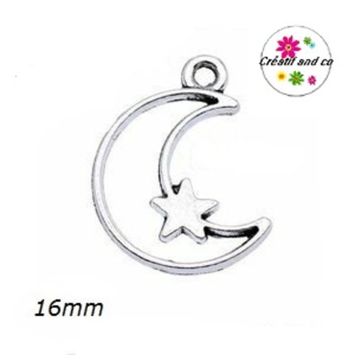 Breloque lune et son étoile argent tibétain 16mm
