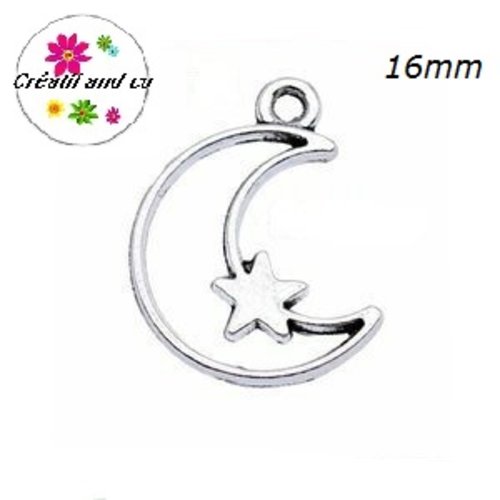 Breloque lune et son étoile argent tibétain 16mm