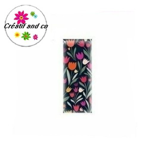 X2 cabochons rectangles tulipes 10x25mm