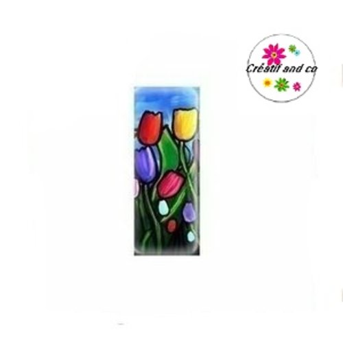 X2 cabochons rectangles tulipes 10x25mm