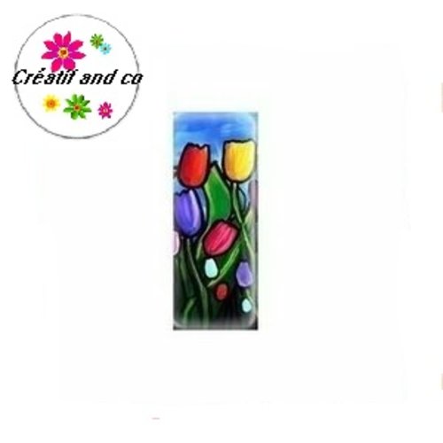 X2 cabochons rectangles tulipes 10x25mm