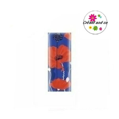 X2 cabochons rectangles coquelicots  10x25mm