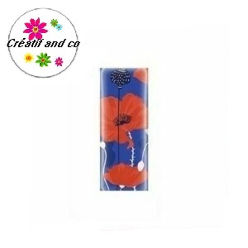 X2 cabochons rectangles coquelicots  10x25mm