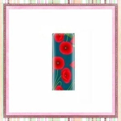 X2 cabochons rectangles coquelicots 10x25mm