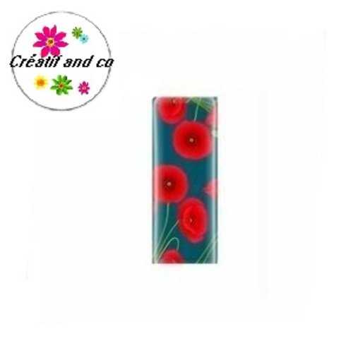 X2 cabochons rectangles coquelicots 10x25mm