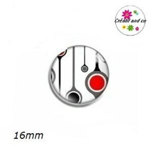 X2 cabochons à motif noir/blanc et rouge 16mm