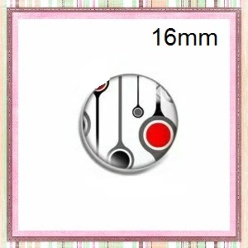 X2 cabochons noir,blanc et rouge 16mm