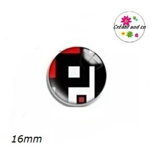 X2 cabochons à motif noir/blanc et rouge 16mm