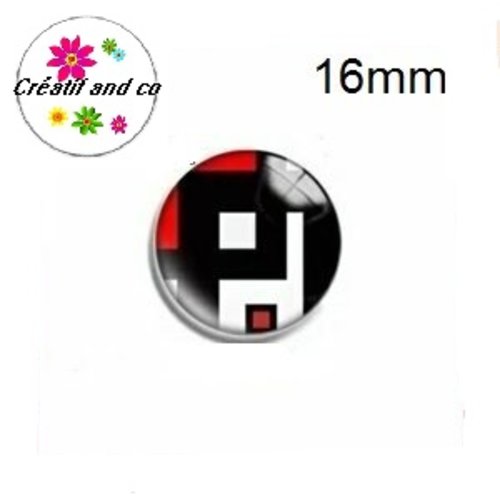X2 cabochons noir,blanc et rouge 16mm