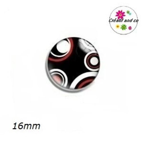 X2 cabochons à motif noir/blanc et rouge 16mm