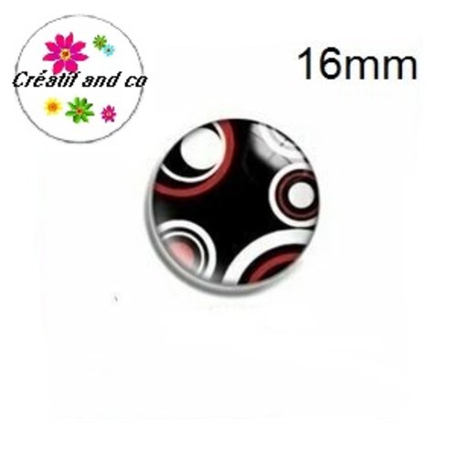 X2 cabochons noir,blanc et rouge 16mm